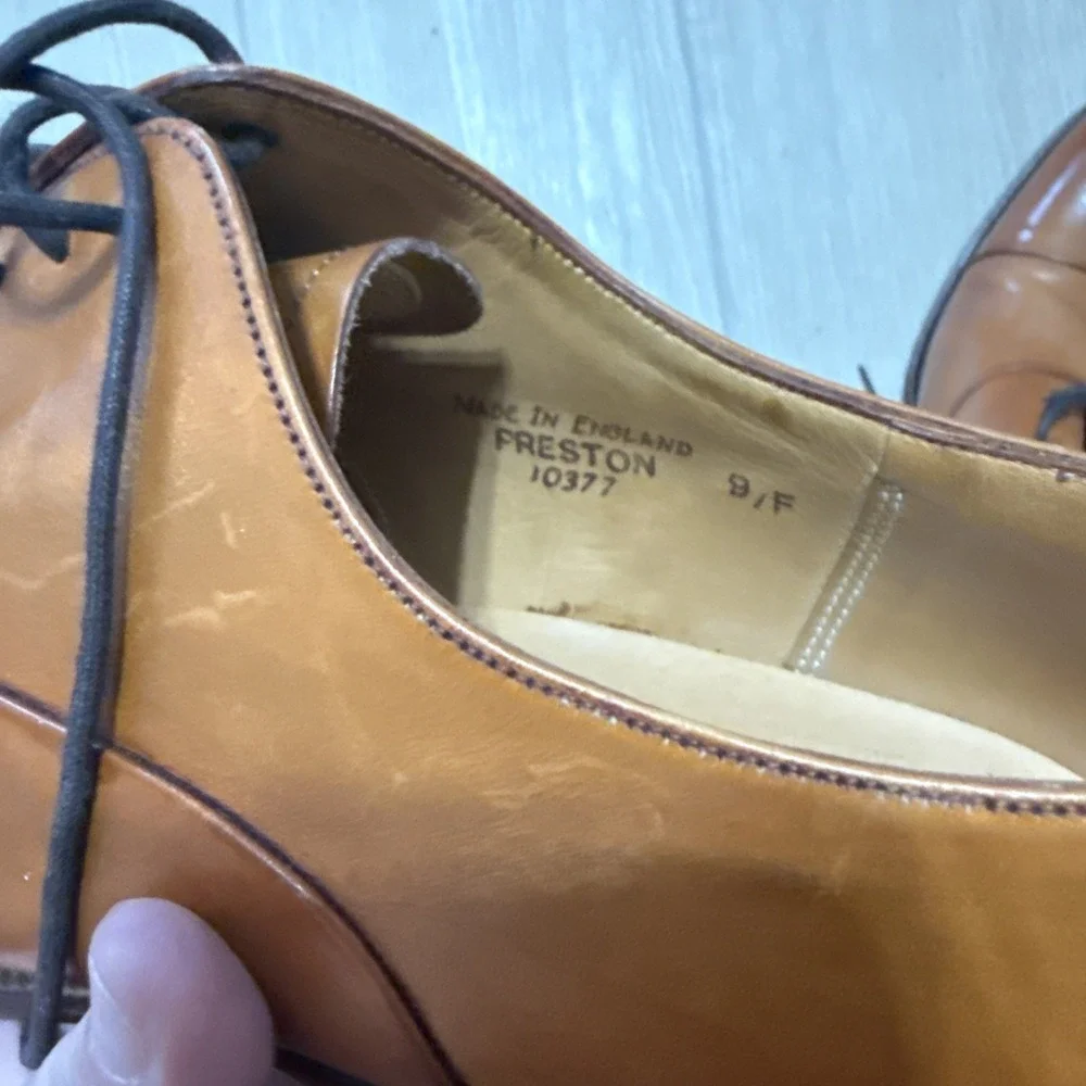 Men Size 9 F Shipton & Henage Cap Toe Camel Brown Lace Up Dress Shoes Oxford